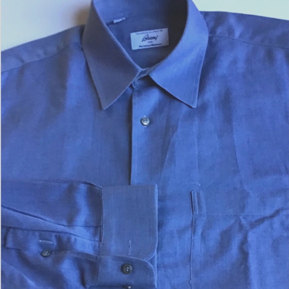 BRIONI solid steel blue textured cotton shirt Sz L made in Italy 🇮🇹 - Picture 3 of 7